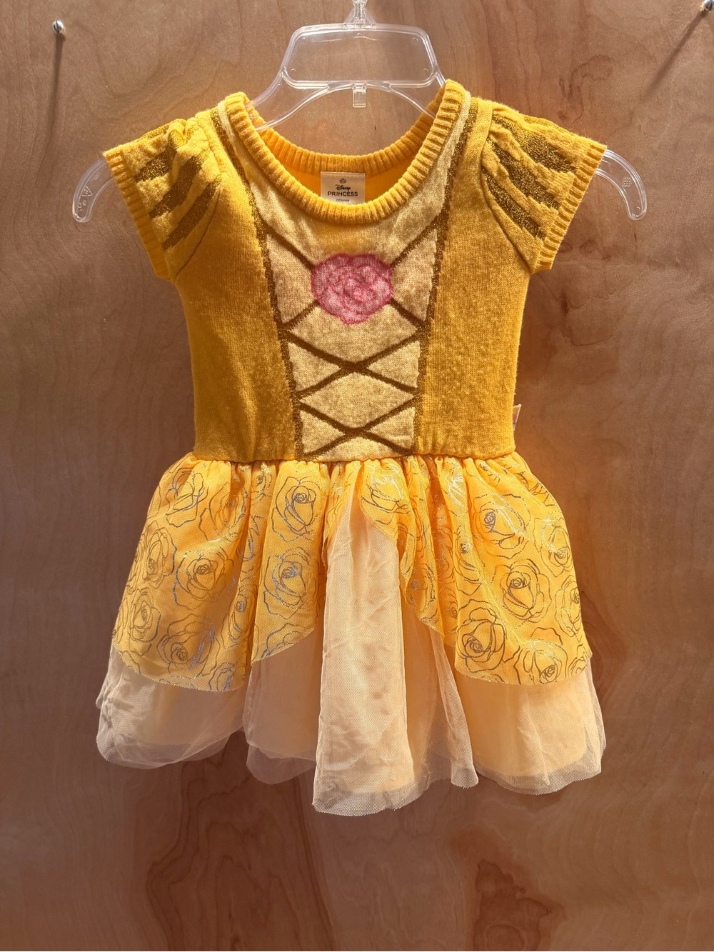 Disney Yellow Belle-Inspired Girls Costume with Pink Rose Accent